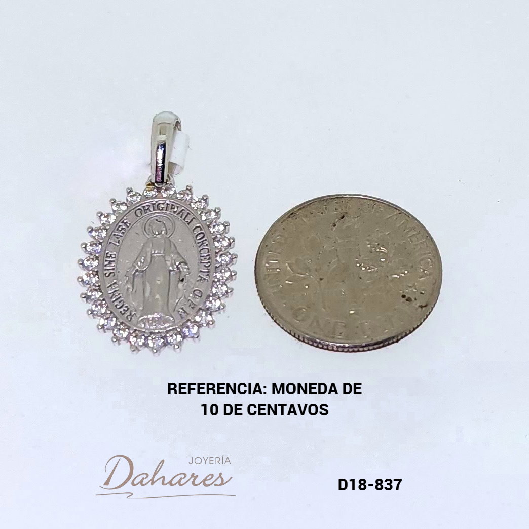 D18 837 Medalla Virgen Milagrosa Oro Blanco 18 Kilates Con Circones